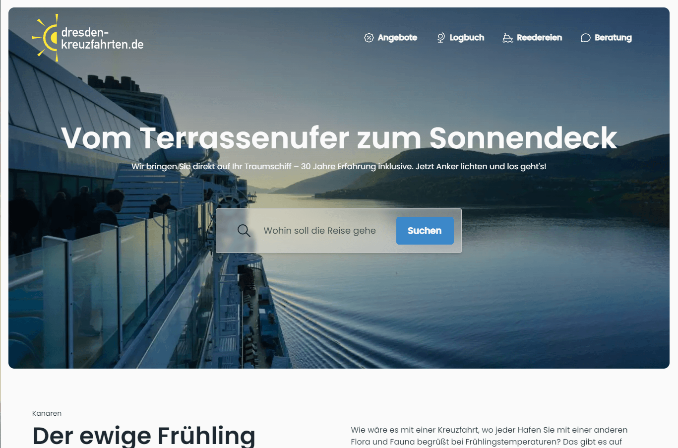 Ein Screenshot der Seite dresden-kreuzfahrten.de