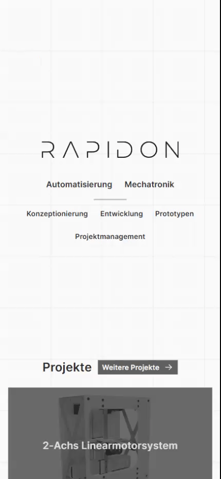 Mobile Ansicht der Seite rapidon.de